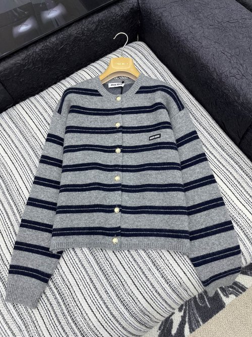 Miu Miu Labeled Letter Wool Knit Cardigan, Shaping Body and Brightening Skin