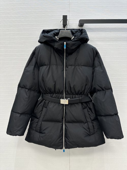 Prada Recycled Nylon Series Hooded Waist-contracted Down Jacket