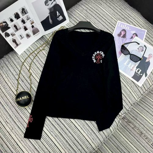 Chrome Hearts Cross Print Peaked Neck Long Sleeve T-shirt in Three Colors