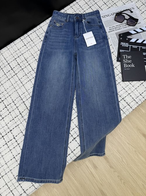 Valentino Gilded Thread Embroidered Logo Straight-Cut Trousers, Lengthening Silhouette