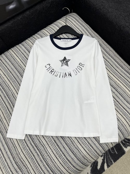 Dior Lazy Long-sleeved T-shirt with Printed Letters and Comfortable Fabric