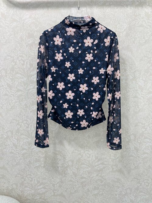 Louis Vuitton Chic Letter Floral Print Mesh Base Layer with Waist - Shrinking Feature