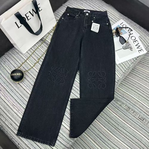Loewe Logo Embroidered Denim Straight Pants