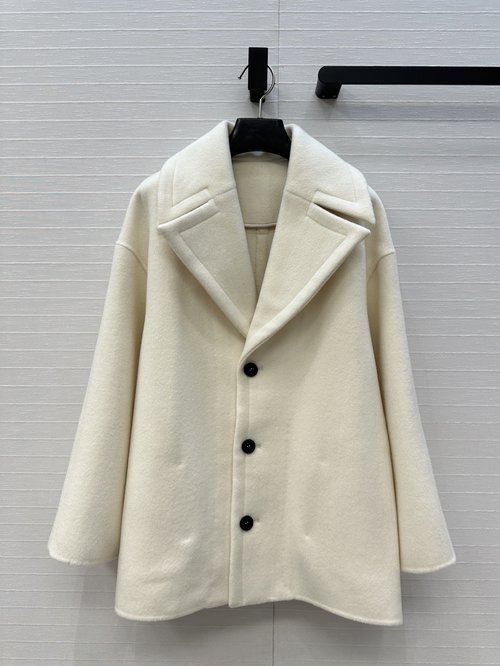 Loewe Exclusive Leather Appliqué Single-Breasted Double-Faced Woolen Coat