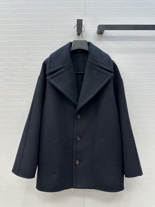 Loewe Exclusive Leather Appliqué Single-Breasted Double-Faced Woolen Coat