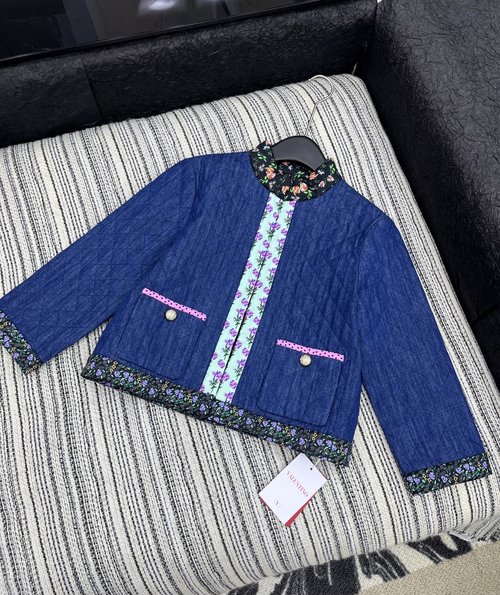 Valentino Chic Floral-Patched Collared Short Cotton Coat, Soft and Stylish