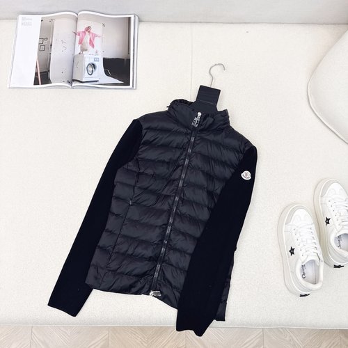 Moncler Stylish Spliced Knit Down Jacket with White Goose Down