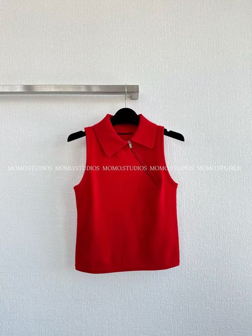 Miu Miu Sleeveless 100% Wool Polo Shirt with Side Zipper