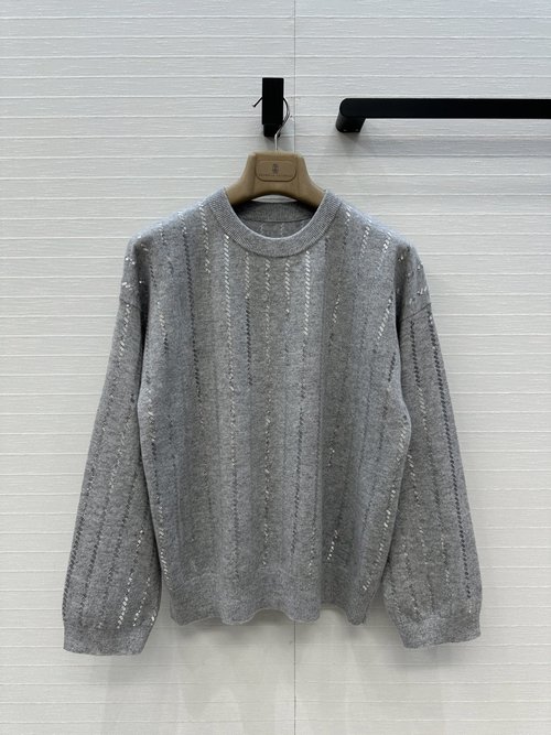 Brunello Cucinelli Exclusive Luxury Cashmere Top with Beaded Stripes