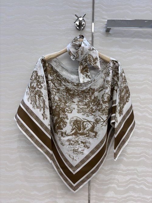 Dior Exclusive First Release: Luxury Real Silk Triangle Scarf Cape with Jungle Print