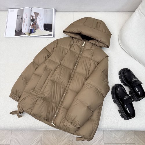 Max Mara Max Series Hooded Mid-Length Down Jacket with Logo Emblem