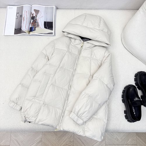 Max Mara Max Series Hooded Mid-Length Down Jacket with Logo Emblem