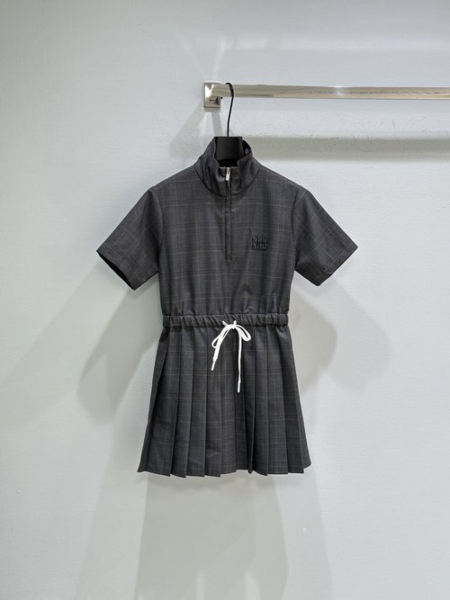 Miu Miu Prince of Wales Check Dress with Ruffled Hem, Elegant Look