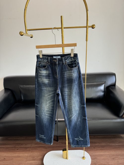 Dior Straight - Leg Jeans with Rear Logo in Classic Blue