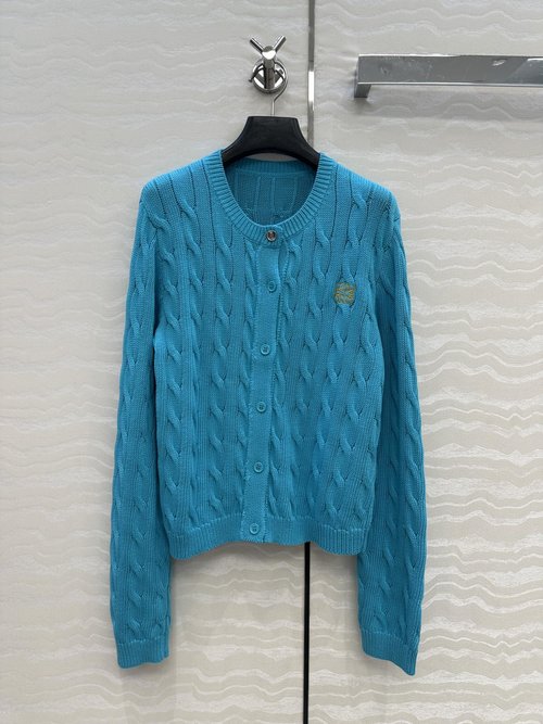 Loewe Cotton Knit Open Cardigan with Embroidered Logo, Timeless Style