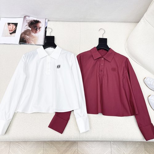 Loewe Simple Fashionable Logo Embroidery A-line Collared Shirt