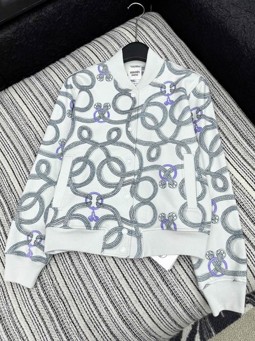 Hermes Printed Stand - Collar Jacket, Stylish Design with Letter - shaped Buttons