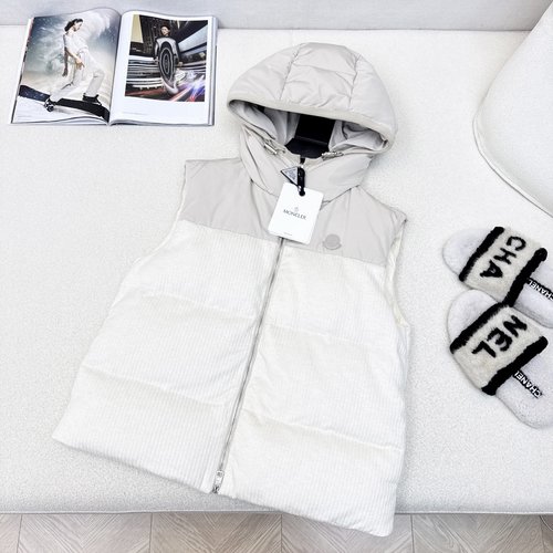 Moncler Knitted Spliced Down Vest with H-Design, Soft and Stylish