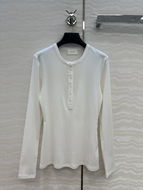 The Row Exclusive Row-style Slimming Henley Neck Wool Blend Top