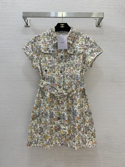 Dior Customized Denim Dress with Floral Print and CD Bee Embroidery