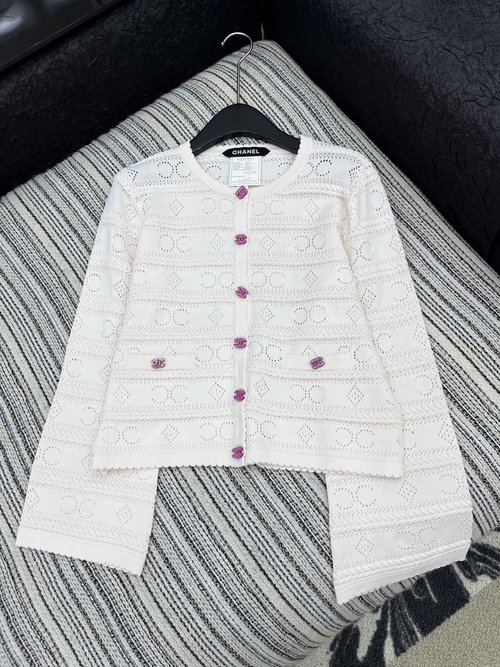 Chanel Vintage - inspired Heavy Double C Crochet Round Neck Coat
