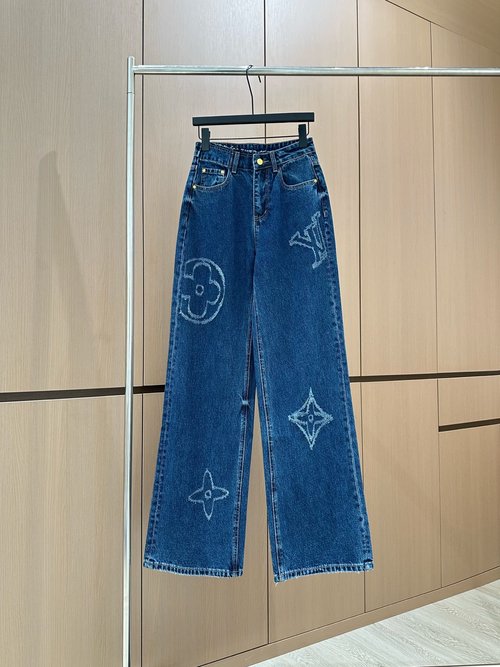 Louis Vuitton Burned Flower Straight-Leg Jeans with Custom Features