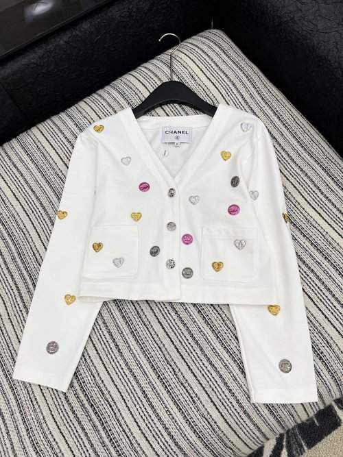 Chanel Stylish Short Coat with Double-C Metal Badges, Custom YB Cotton