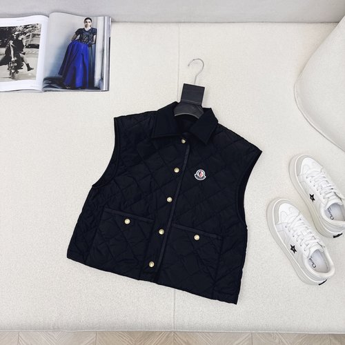 Moncler Cotton Diamond Quilted Vest with Collar and Pockets