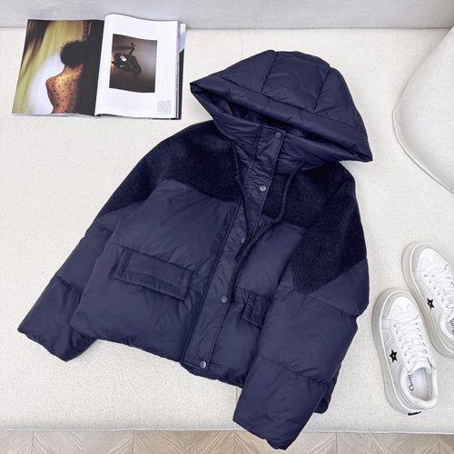 Max Mara Spliced Cashmere Hooded Short Down Jacket