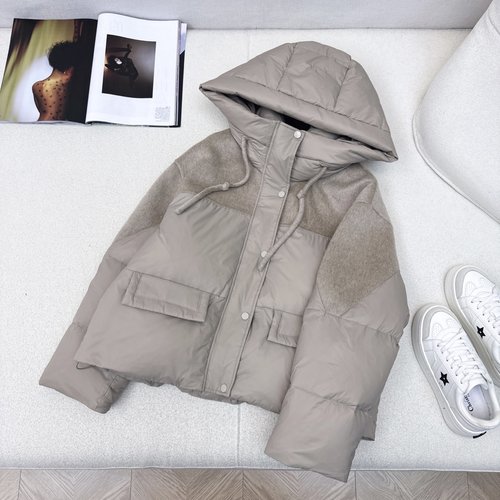 Max Mara Spliced Cashmere Hooded Short Down Jacket