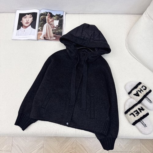 Max Mara Styled Spliced Cashmere Hooded Short Down Jacket