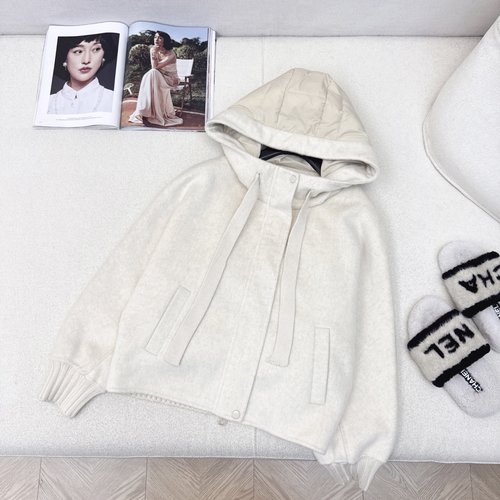 Max Mara Styled Spliced Cashmere Hooded Short Down Jacket