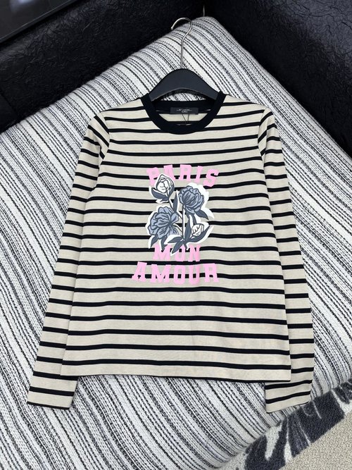 Max Mara Classic and Versatile Printed Striped Long-sleeve T-shirt, Lazy and Comfortable