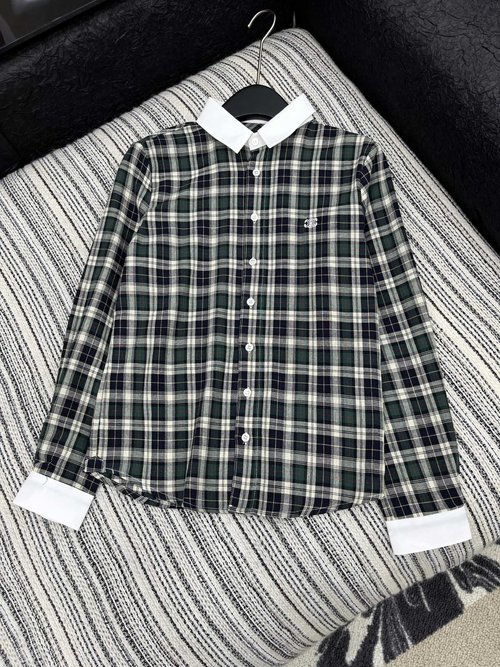 Celine Green Checkered Embroidered Collared Shirt, Stylish and Comfortable