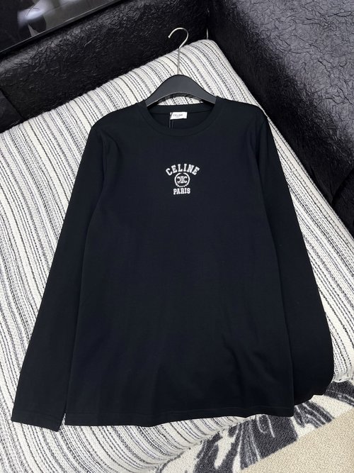 Celine Comfortable and Versatile Embroidered Long - Sleeve T - Shirt