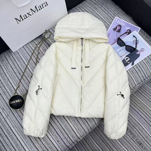 Max Mara Max Series Short Hooded Down Jacket with Drawstring Sleeves, Filled with 90% White Goose Down