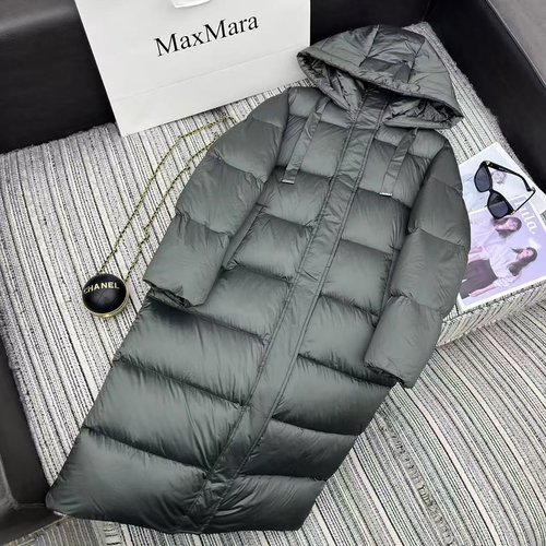 Max Mara Max Series Hooded Long Down Coat, Minimalist Design, Fully Insulated with 90% Goose Down