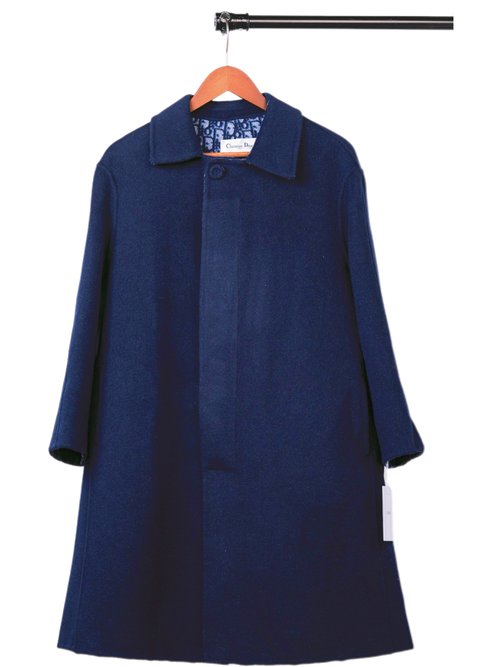 Chanel Long Wool Coat in Blue with Dust Bag