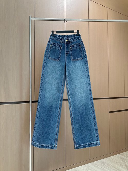 Celine Designer s Original Double-Pocket Embossed Straight-Leg Jeans