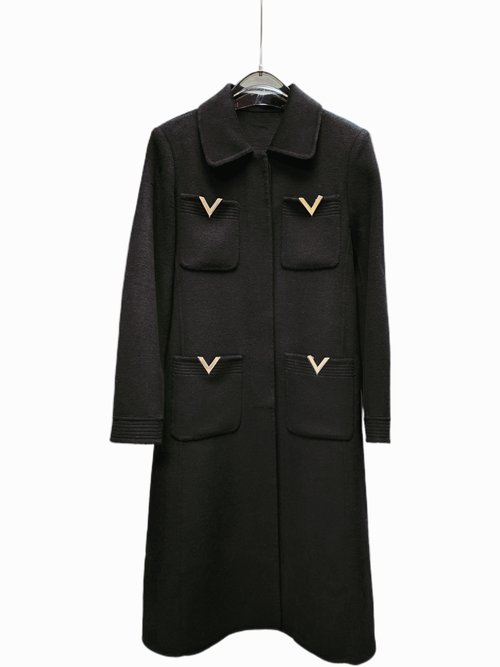 Valentino Long Wool-Cashmere Coat in Black, Camel and White with Dust Bag