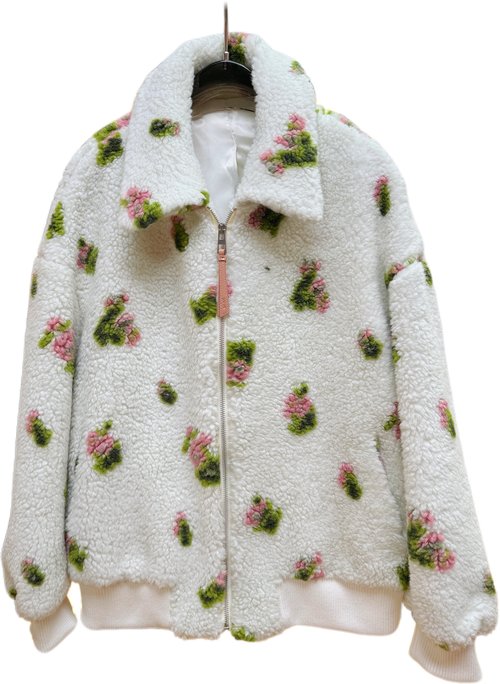 Loewe Short White Flowered Coat with 100% Wool