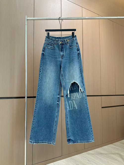 Prada Designer s Original Slant-Button Jeans with 3D Patches