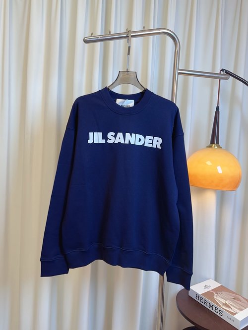 Jil Sanders Printed Letter Logo Round Neck Sweatshirt in Pure Cotton Loop Fabric: Versatile