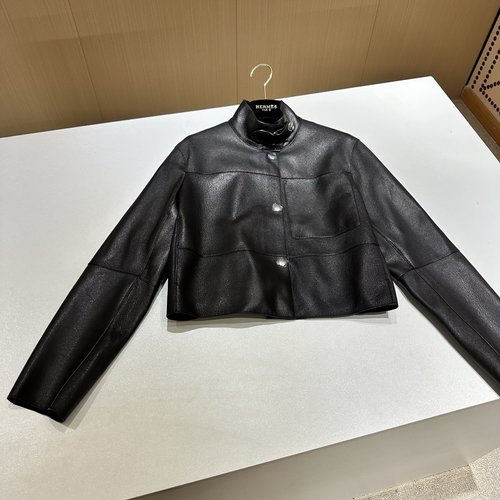 Hermes Imported Lambskin Leather Jacket, Minimalist Sophistication