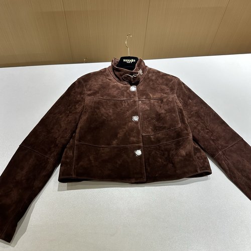 Hermes Luxury Lambskin Leather Jacket, Clean Lines Design