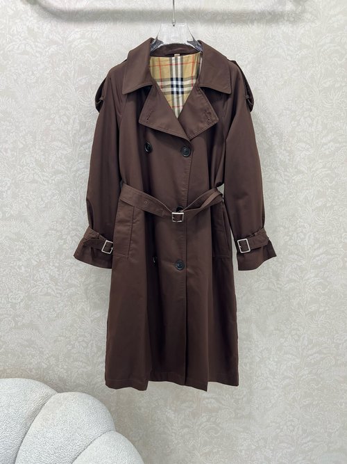 Burberry Long Trench Coat with New Season Checked Lining and English Craftsmanship