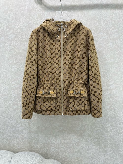 Gucci Hooded Jacquard Jacket with Double - G Pattern and Metallic Decoration