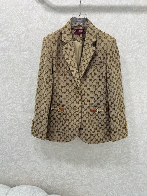Gucci Double G Jacquard Blazer with Custom Hardware and Horsebit Ornament