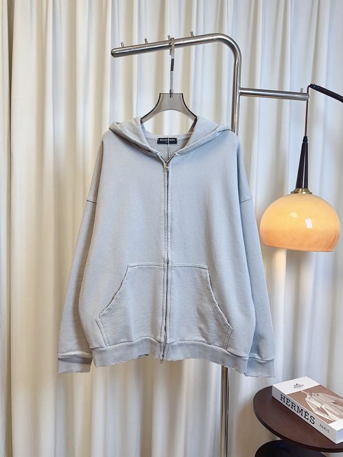 Balenciaga Back Print Logo Zipper Hoodie in Custom Cotton Fabric