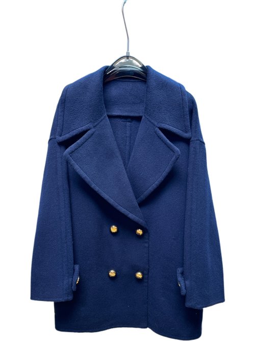 Loewe Short Navy Big Collared Coat with 100% Wool